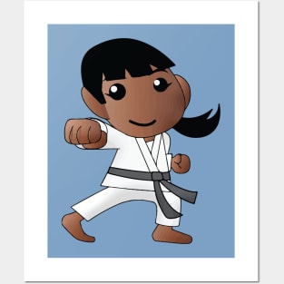 Karate Girl Punch Kawaii Cute Anime Cartoon Character Posters and Art